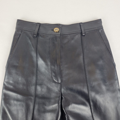 Pre-owned Gucci Women's Black Leather Flare Pants With Gold/black Button It 40 629532 1000