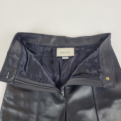 Pre-owned Gucci Women's Black Leather Flare Pants With Gold/black Button It 40 629532 1000