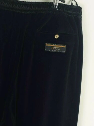 Pre-owned Gucci Loose Black Chenille Logo Tag Satin Side-stripe Trousers Joggers Large