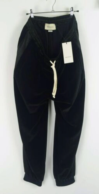 Pre-owned Gucci Loose Black Chenille Logo Tag Satin Side-stripe Trousers Joggers Large
