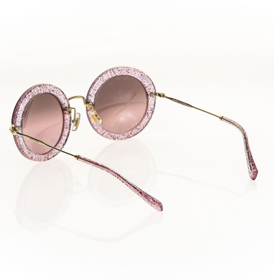 Pre-owned Miu Miu Noir 13n Pink Glitter Spark Gold Retro Round Mirrored Sunglasses Mu13ns