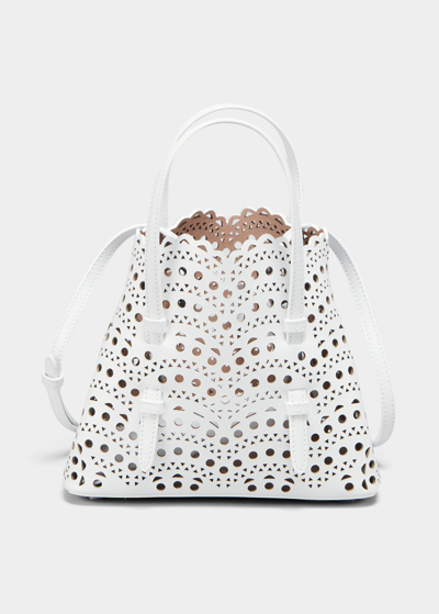 Shop Alaïa Mina Mini Cutout Top Handle Bag In White