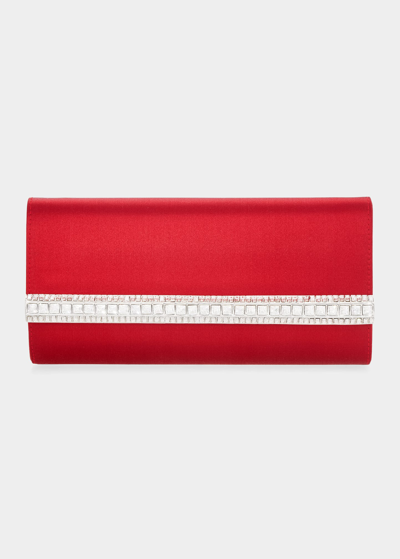 Shop Judith Leiber Perry Satin & Crystal Clutch Bag In Silver Red