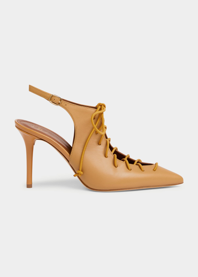 Shop Malone Souliers Alessandra Lace-up Leather Pumps In Honey