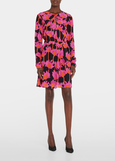 Shop Jason Wu Cutout Floral-print Mini Dress In Black/ Pink Multi
