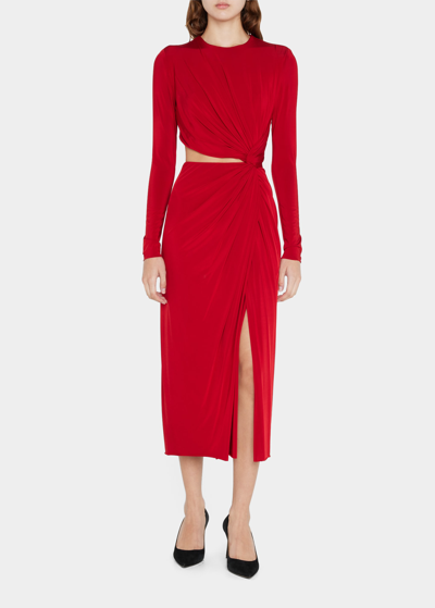 Shop Jason Wu Collection Twisted-cutout Side-slit Jersey Midi Dress In Deep Red