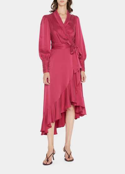 Shop Zimmermann Silk Wrap Midi Dress In Berry