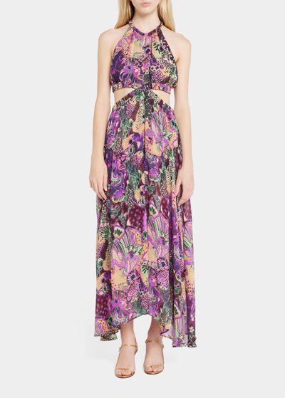 Shop A.l.c Waverly Printed High-neck Midi Dress In Orchid Multi