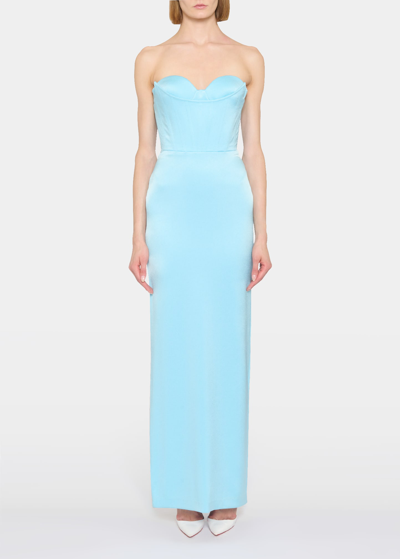 Shop Alex Perry Satin Crepe Curved Corset Column Dress In Blue