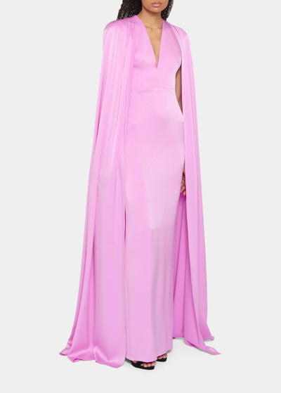 Shop Alex Perry Cape V-neck Crepe Column Gown In Orchid