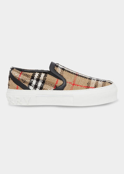 Shop Burberry Curt Check Boucle Slip-on Sneakers In Archive Beige Chk