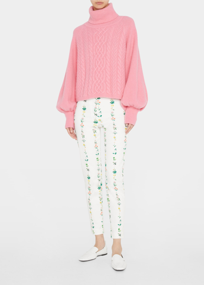 Shop Adam Lippes Cable Turtleneck Cashmere Sweater In Flamingo