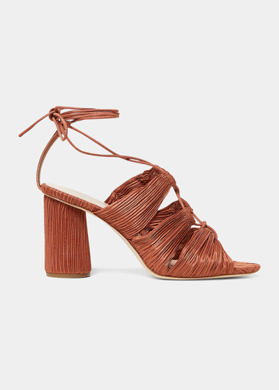 Shop Loeffler Randall Teresa Pleated Lace-up Sandals In Terracotta