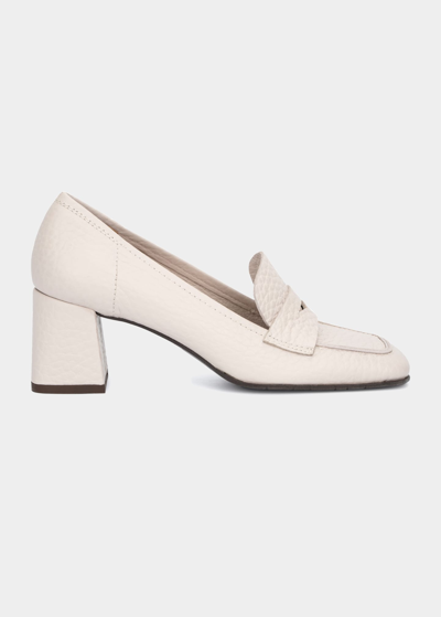 Shop Aquatalia Carlina Leather Heeled Penny Loafers In Cream