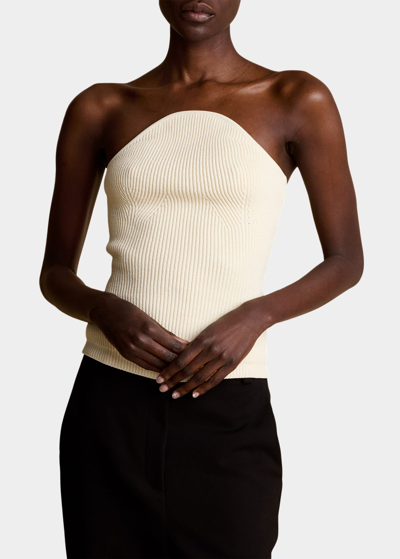 Shop Khaite Jericho Ribbed Strapless Top In Ivory