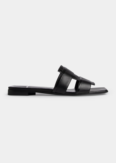 Shop Pierre Hardy Alpha Capri Calfskin Flat Sandals In Black