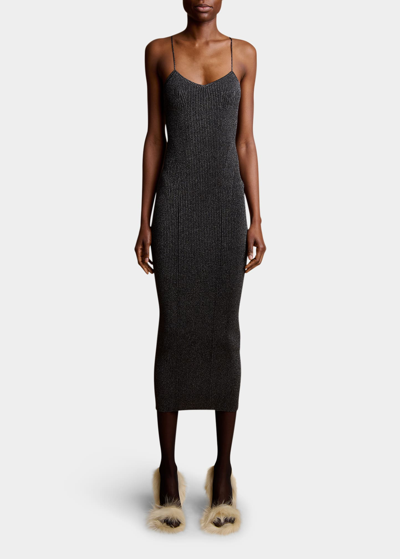Shop Khaite Pilar Metallic Body-con Midi Dress In Onyx