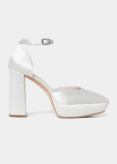 Shop Loeffler Randall Selina Silk Ankle-strap Platform Pumps In Cream