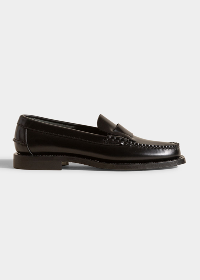 Shop Hereu Sineu Calfskin Flat Loafers In Black
