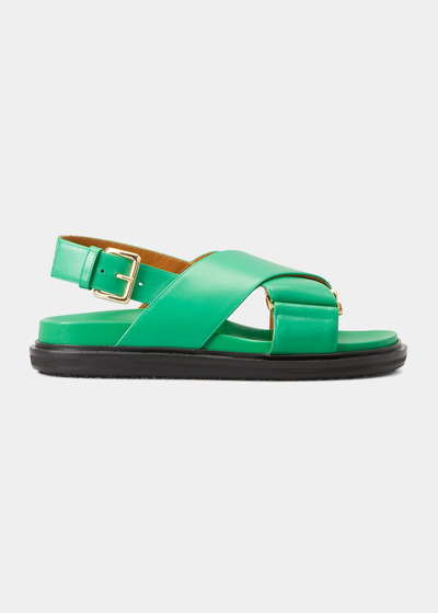 Shop Marni Crisscross Slingback Flat Sandals In Spring Green