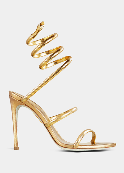 Shop René Caovilla Omega Snake Spiral-wrap Stiletto In Gold