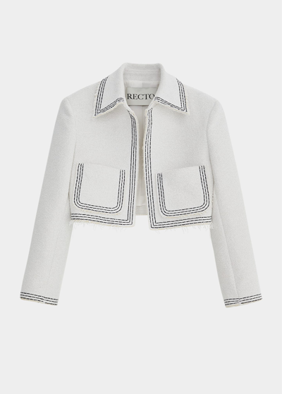 Recto Tara Tweed Embroidered Cropped Jacket In Off White