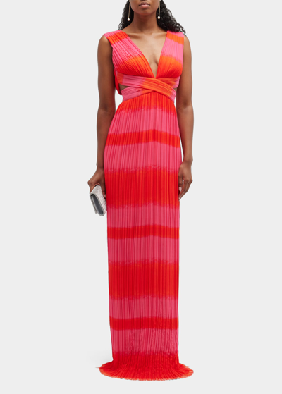 Shop Brandon Maxwell Pleated Cross-front Evening Gown In Pink Glo Flame Or