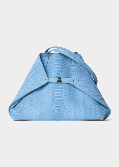 Shop Akris Ai Medium Python Shoulder Bag In Powder Blue