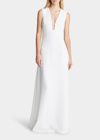 Shop Halston Renee Sleeveless Cutout Crepe Gown In Chalk