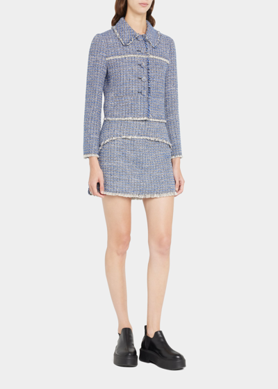 Shop Proenza Schouler White Label Fringe Tweed Mini Skirt In Blue Multi