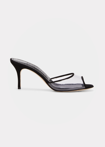 Shop Manolo Blahnik Jadifa Clear Stiletto Mule Sandals In Blck0015