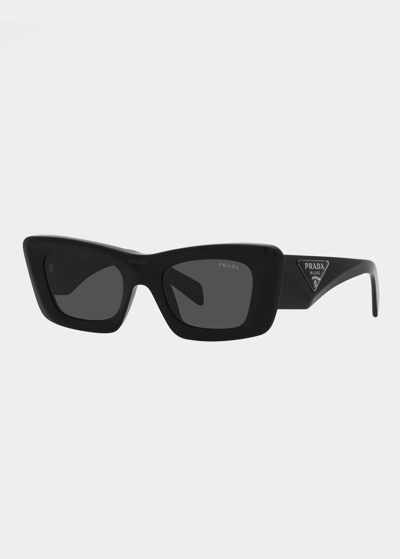 Shop Prada Rectangular Marble Acetate Cat-eye Sunglasses In Black