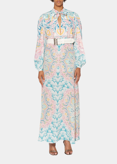 Shop Etro Abstract-print Silk Maxi Skirt In Light Blu