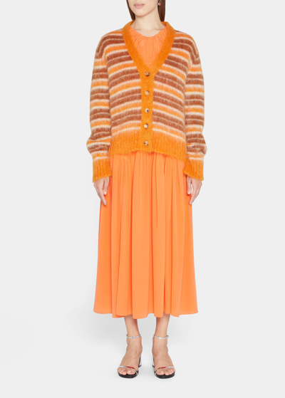 Shop Marni Striped Mohair Cardigan In Orange