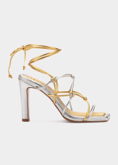 Shop Mercedes Castillo Camille High-heel Knotted Sandals In Goldslvlmb