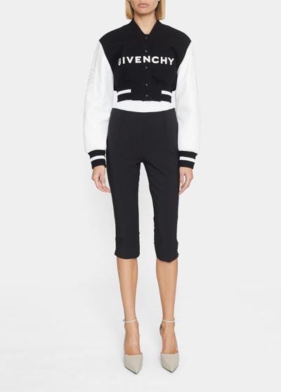 Shop Givenchy Colorblock Cropped Varsity Jacket In Blackwhite