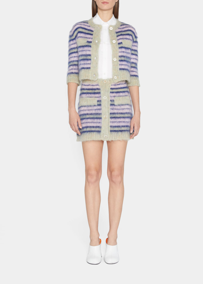 Shop Marni Striped Mohair Knit Mini Skirt In Lavender