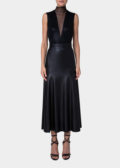 Shop Akris Liquid Jersey Top With Tulle Neck Detail In Black