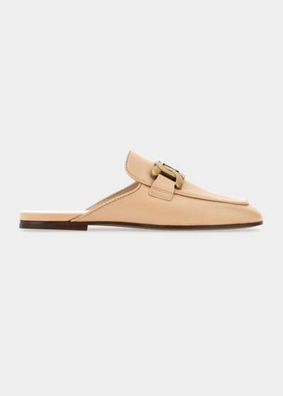 Shop Tod's Kate Leather Chain Loafer Mules In Beige