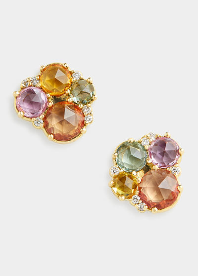 Shop Jamie Wolf 18k Yellow Gold Rose-cut Multicolor Sapphire And Diamond Stud Earrings In Yg