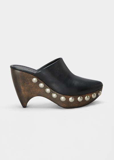 Shop Alaïa Le Sabot Wooden-heel Leather Wedge Clogs In Black