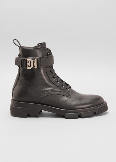 Shop Givenchy Men's Terra Leather Lace-up Combat Boots In Black