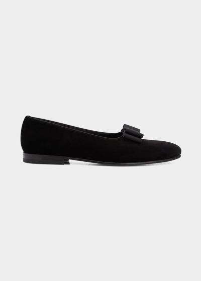 Shop Manolo Blahnik Men's Toro Bow Velvet Loafers In Blck0015