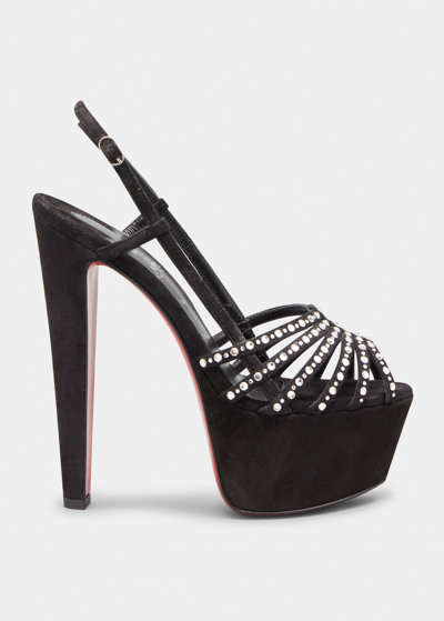 Shop Christian Louboutin Crystal Slingback Red Sole Platform Sandals In Black