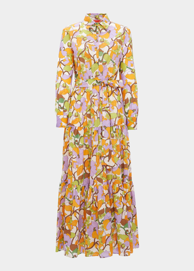 Shop La Doublej Bellini Floral-print Tiered Maxi Dress In Vines Bianco