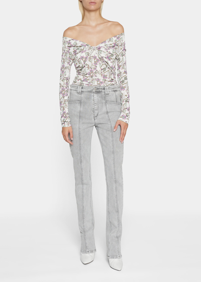 Shop Isabel Marant Jiler Floral-print Twisted Off-the-shoulder Top In White