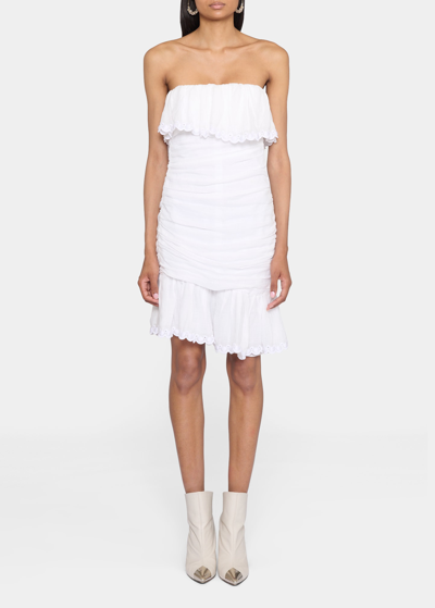 Shop Isabel Marant Oxani Strapless Eyelet-ruffle Ruched Dress In White