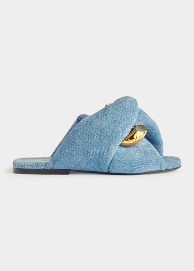 Shop Jw Anderson Twist Chain Denim Slide Sandals In Light Pastel Blue