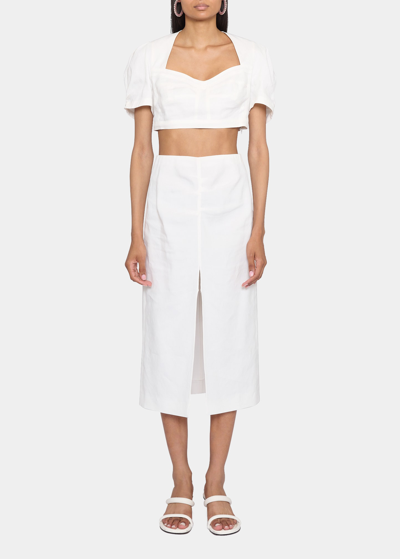 Shop Isabel Marant Feciae Front-slit Ruched Midi Skirt In White