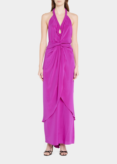 Shop Johanna Ortiz Adinkra Twisted Halter Dress W/ Removable Slip Skirt In Ultra Violet
